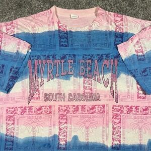 Vintage Myrtle Beach Shirt Mens XL Tye Dye AOP 90s Single‎ Stitch Palm Boat Art
